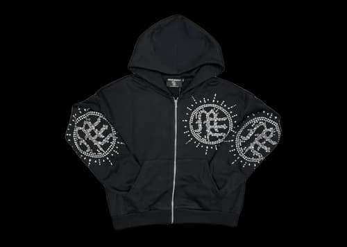 Mixed Emotion Eclipse Rhinestone Hoodie Black