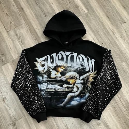 Mixed Emotion Fallen Angels Rhinestone Hoodie