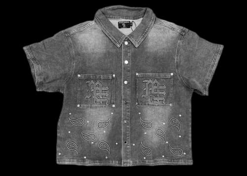 Mixed Emotion Paisley Denim Shirt Black Wash
