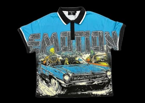 Mixed Emotion Road Rage Button Up T-shirt Blue