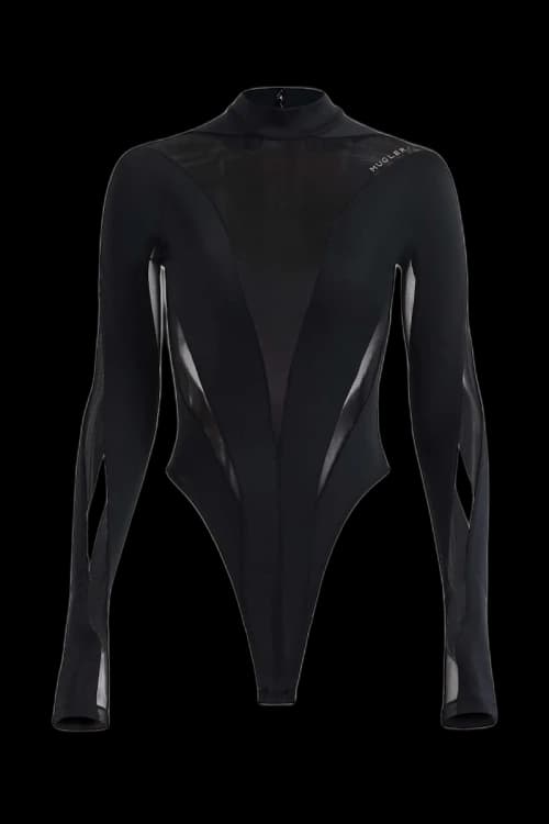 Mugler H&M Mesh-Paneled Bodysuit Black