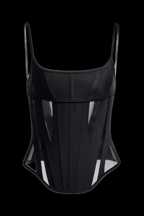Mugler H&M Mesh-Paneled Corset Top Black