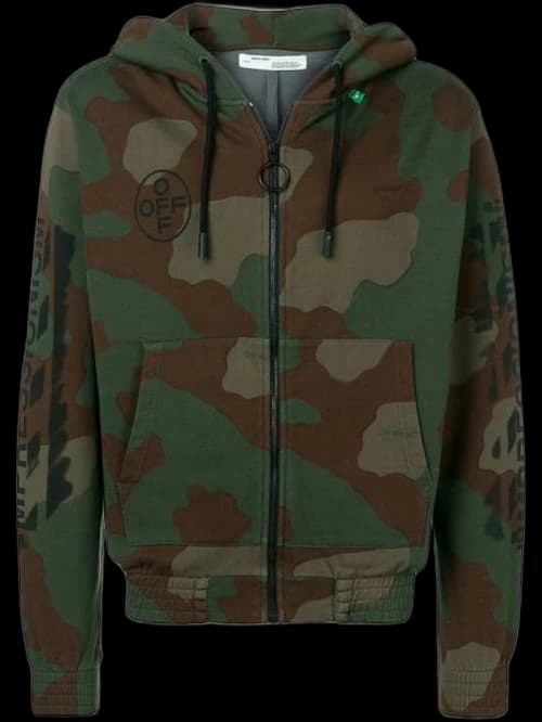 OFF-WHITE Diag Stencil Zip Up Hoodie Camo/Black