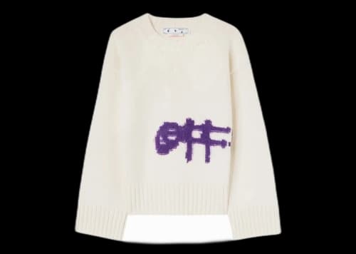 OFF-WHITE Logo Intarsia Crewneck White/Purple
