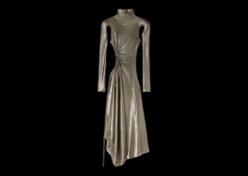 OFF-WHITE Shiny Ribbed See Thru Dress Silver