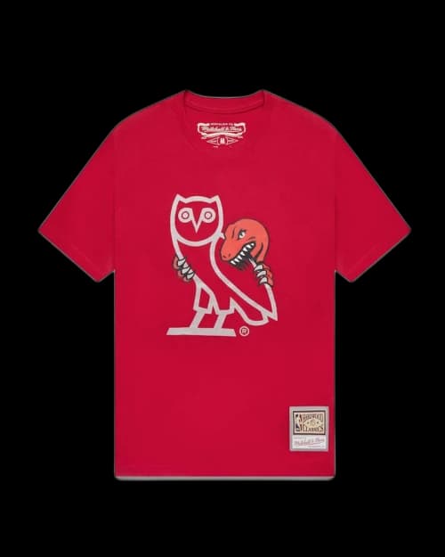 OVO Mitchell And Ness '95 Raptors OG Owl T-Shirt Red