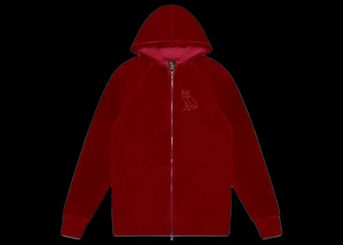OVO Velour Zip Hoodie Burgundy