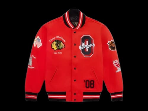 OVO x NHL Chicago Blackhawks Varsity Jacket Red