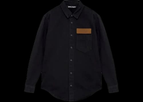 Palm Angels Curved Logo Denim Shirt Black