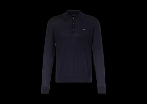 Prada Virgin Wool Polo Sweater Dark Navy