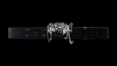 Revenge Arch Logo Debossed Leather Belt Black