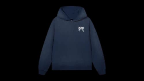 Revenge Embroidered Basic Hoodie Treated Blue
