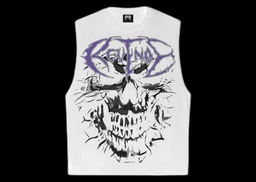 Revenge Skull Flame Cut Off Tank Cream