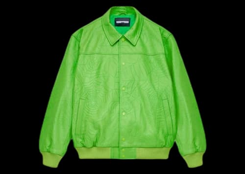 Sp5der Debossed Web Leather Jacket Green