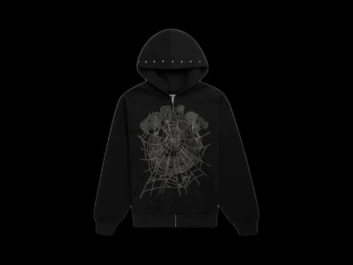 Sp5der OG Web Studded Zip Hoodie Black
