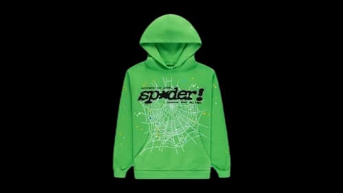 Sp5der Punk V2 Rhinestone Hoodie Bright Green