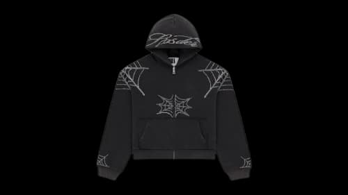 Sp5der Rhinestone Web Zip Hoodie Black