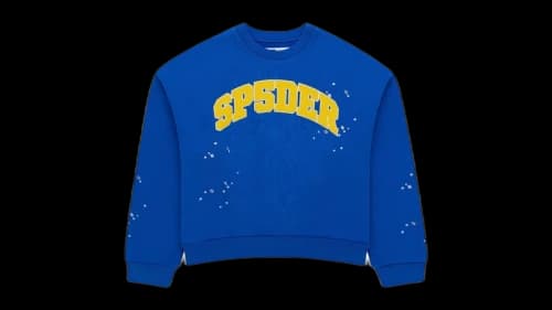 Sp5der Varsity Web Crewneck Blue