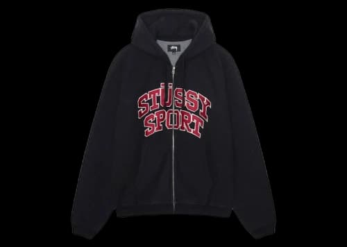 Stussy Sport Zip Hoodie Washed Black