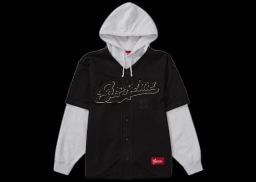 Supreme Baseball Jersey Hooded Sweatshirt Black