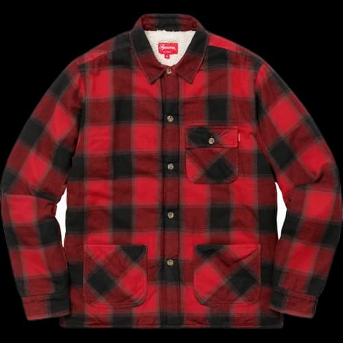 Supreme Buffalo Plaid Sherpa Lined Chore Shirt Red