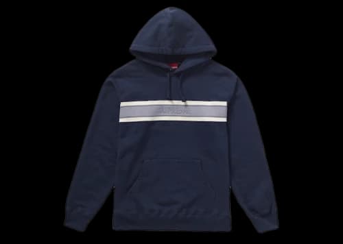 Supreme Chest Stripe Logo Hooded Sweatshirt Navy
