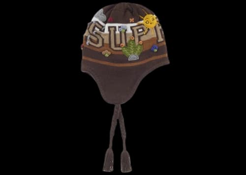 Supreme Felt Applique Earflap Beanie Brown