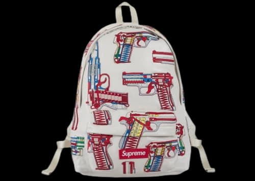 Supreme Guns Embroidered Leather Backpack White