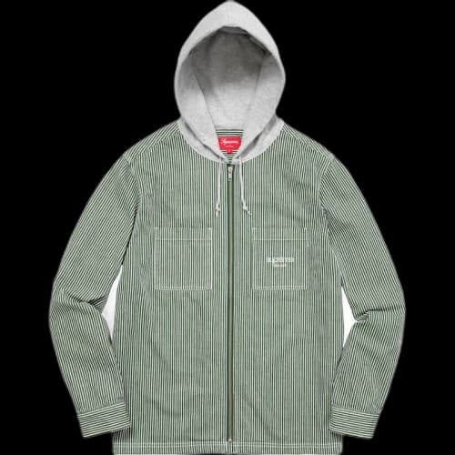 Supreme Hooded Stripe Denim Zip Up Shirt Green