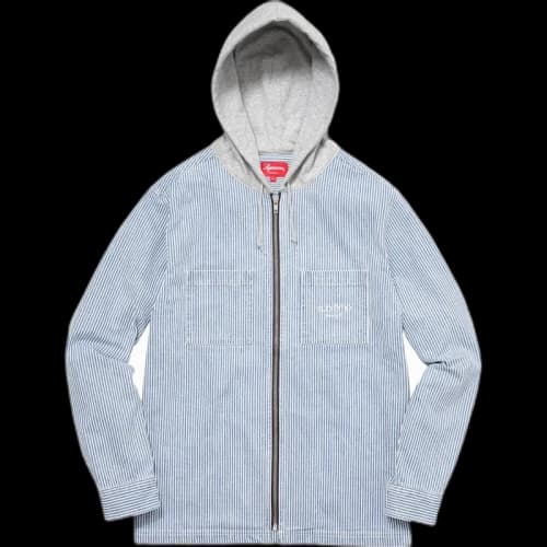 Supreme Hooded Stripe Denim Zip Up Shirt Navy