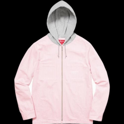Supreme Hooded Stripe Denim Zip Up Shirt Pink