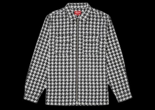 Supreme Houndstooth Flannel Zip Up Shirt White