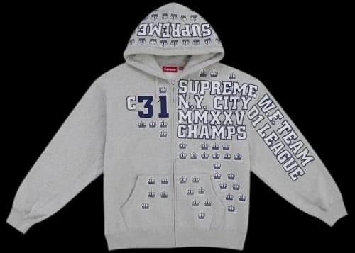 Supreme League Champs Zip Up Hooded Sweatshirt Grey
