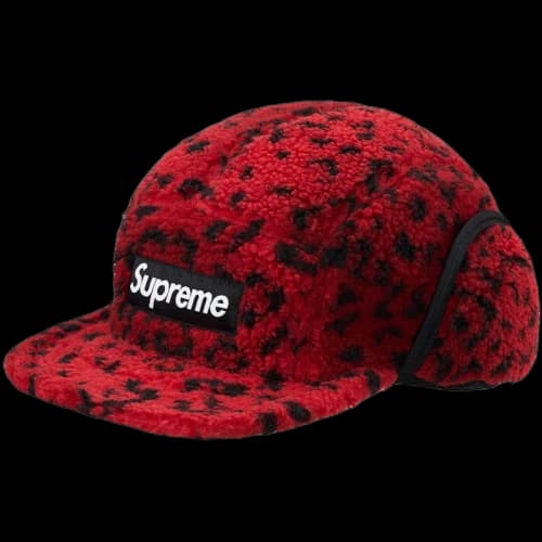 Supreme Leopard Polar Fleece Earflap Camp Cap Red