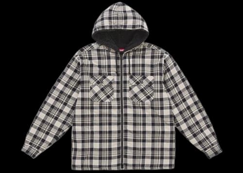 Supreme Lined Zip Up Hooded Flannel Shirt White