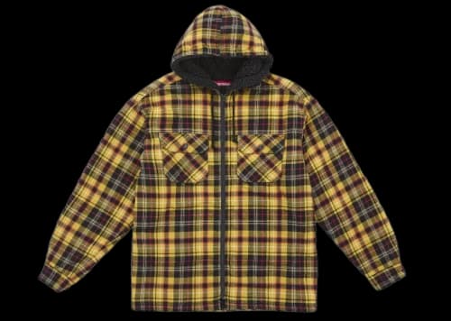 Supreme Lined Zip Up Hooded Flannel Shirt Yellow