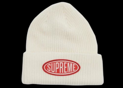 Supreme Oval Patch Beanie White