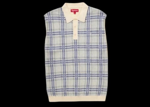 Supreme Plaid Knit S S Polo White