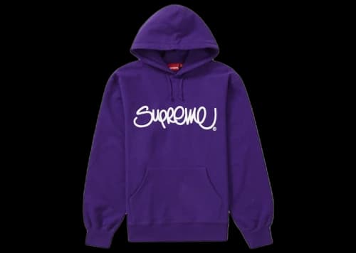 Supreme Raised Handstyle Hooded Sweatshirt Purple