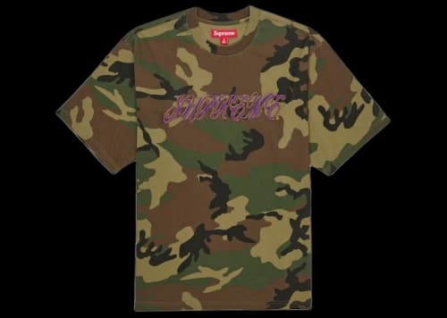 Supreme Raised Script S/S Top Woodland Camo