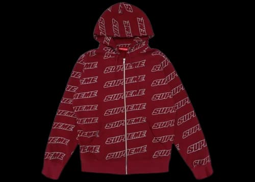 Supreme Repeat Zip Up Hooded Sweatshirt Cardinal
