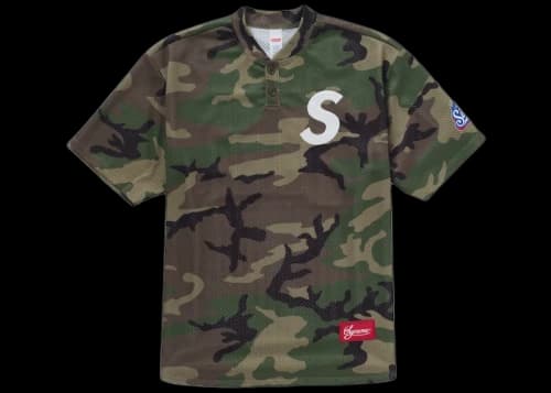 Supreme S Logo Baseball Henley Woodland Camo