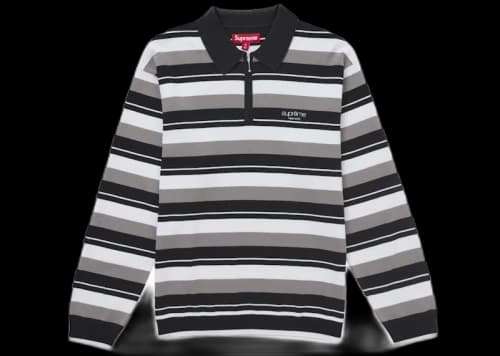 Supreme Stripe Zip L/S Polo Black
