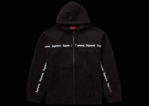 Supreme Text Stripe Zip Up Hooded Sweatshirt Black