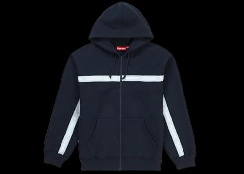 Supreme Text Stripe Zip Up Hooded Sweatshirt Navy