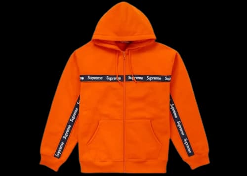Supreme Text Stripe Zip Up Hooded Sweatshirt Orange