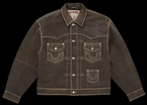 Supreme True Religion Leather Trucker Jacket Brown