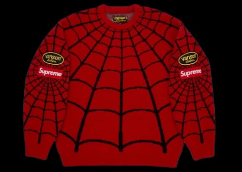 Supreme Vanson Leathers Spider-Man Sweater Red
