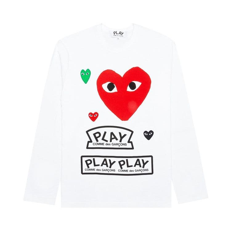Comme des Garcons PLAY Play Multi Logo Red Heart Long Sleeve T-shirt White — foto 2