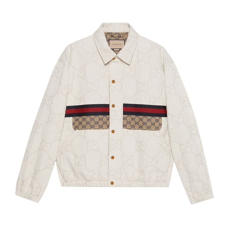 Gucci Maxi GG Denim Jacket With Web 'Ivory'
